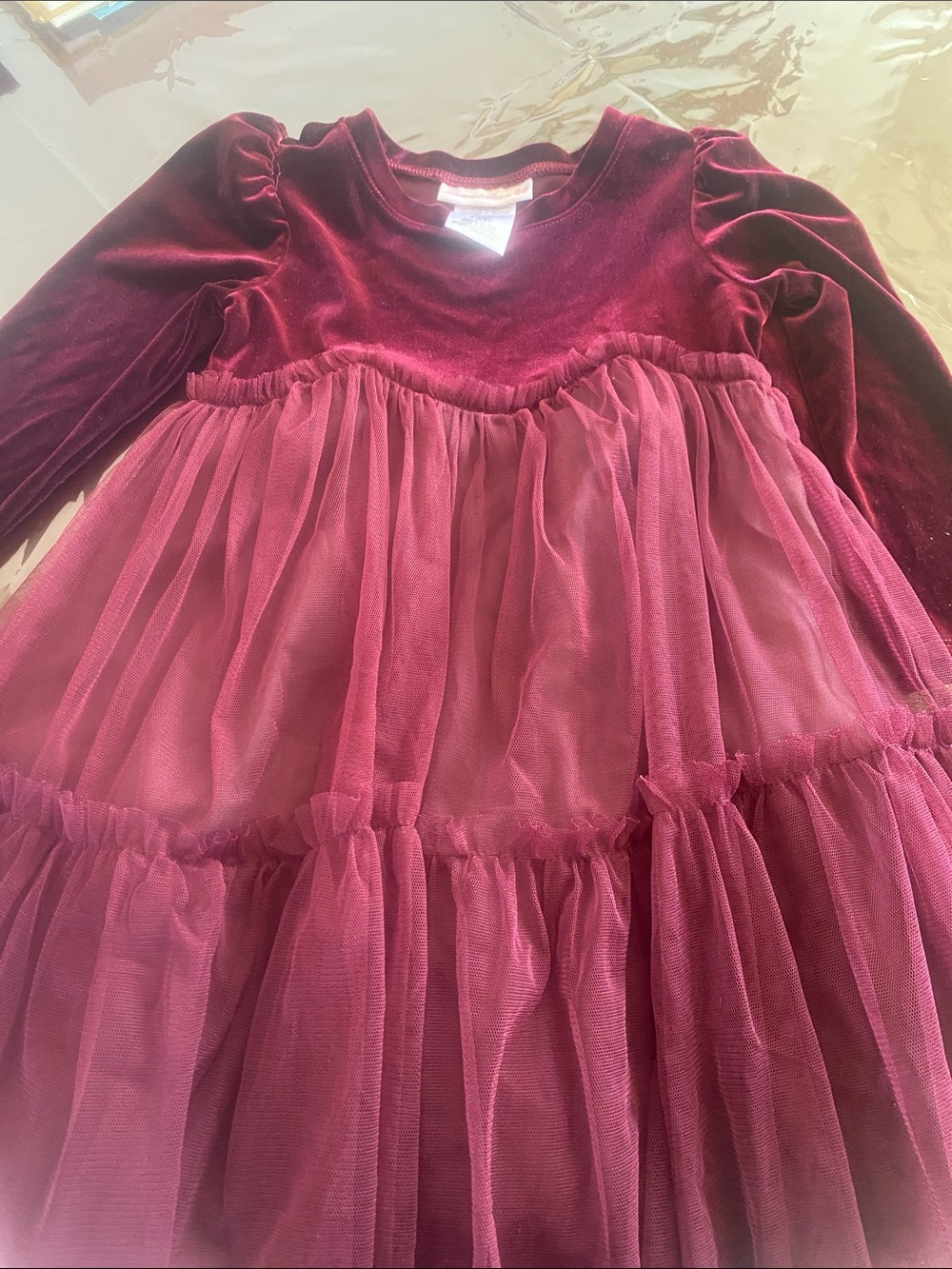 Bonnie Jean Burgundy Velvet & Tulle Party Dress